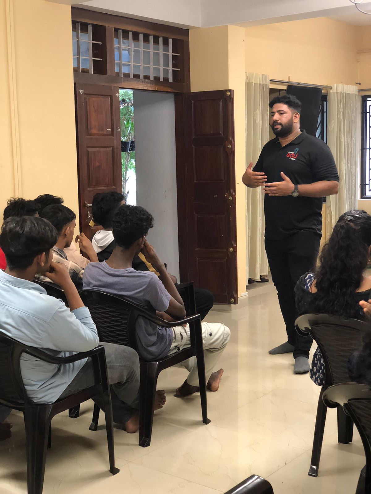 Crystal EDU Career counsellor speaking with students during an interactive session